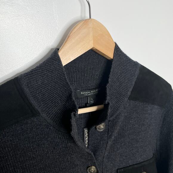 Banana Republic Womens Merino Wool Suede Sweater Dress L Gray Black Utility Coat - Picture 6 of 14